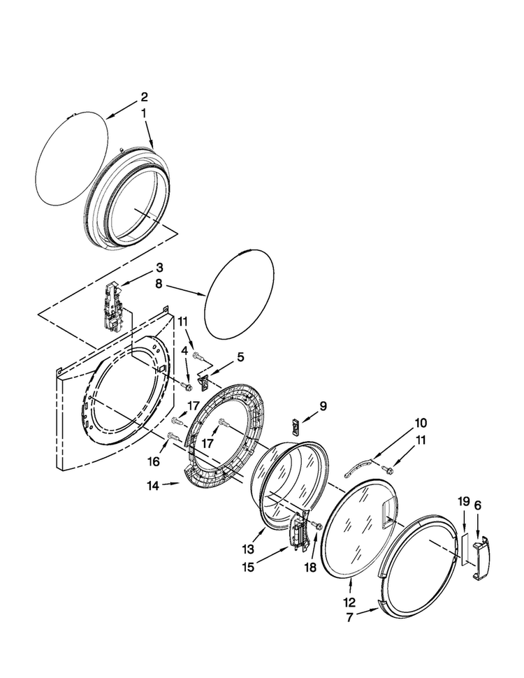 Washer Door Parts Diagram and Parts List for MLE20PDBYW0  Maytag Washer Dryer Combo