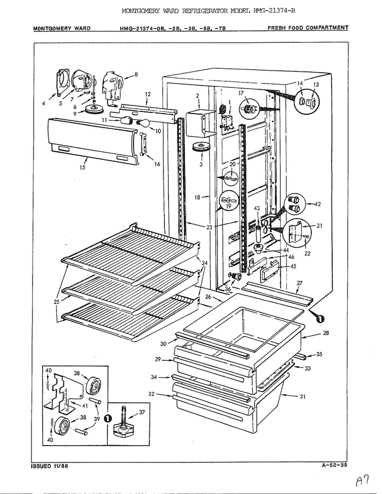 Fresh Food Compartment Diagram and Parts List for 21374B  Admiral Refrigerator
