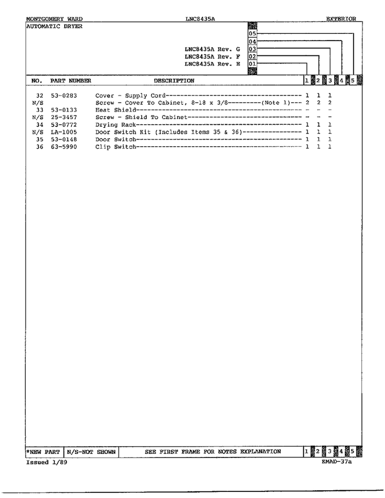 Gas Dryer Exterior Assembly Page 5 Diagram and Parts List for 8435A REV E Norge Dryer
