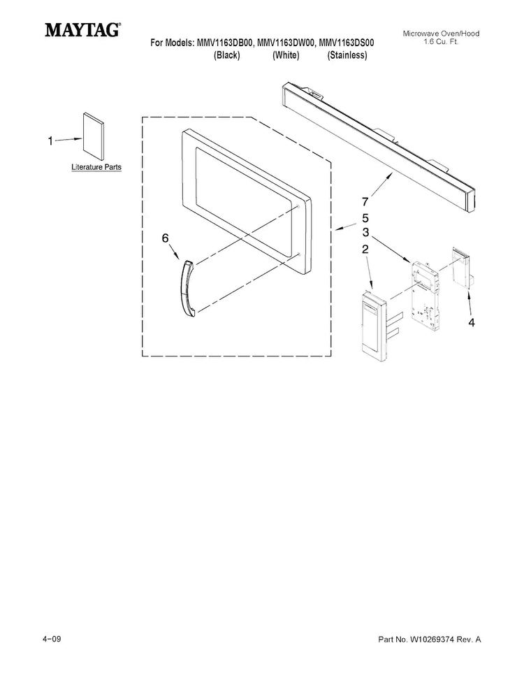 Control Panel Parts Diagram and Parts List for MMV1163DB00  Maytag Microwave