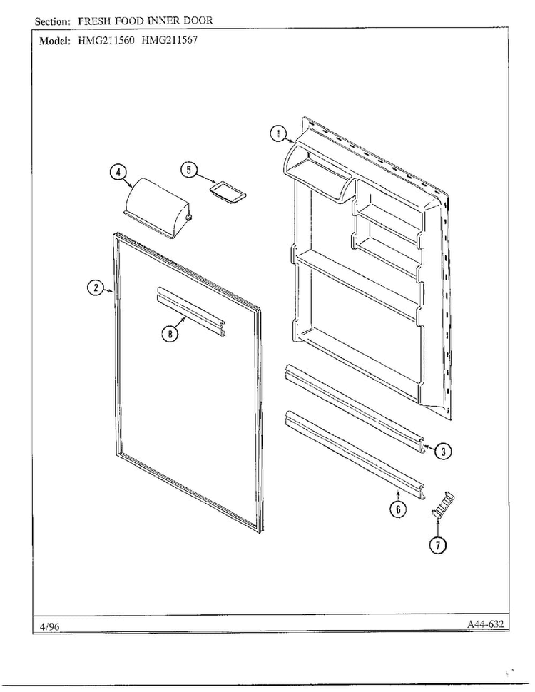 Fresh Food Inner Door Diagram and Parts List for HMG-211560  Admiral Refrigerator