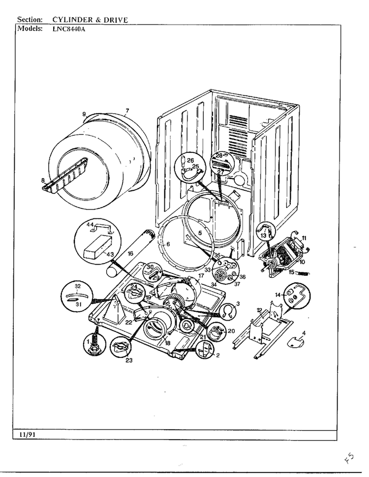 Cylinder And Drive Diagram and Parts List for 8440A REV C Norge Dryer