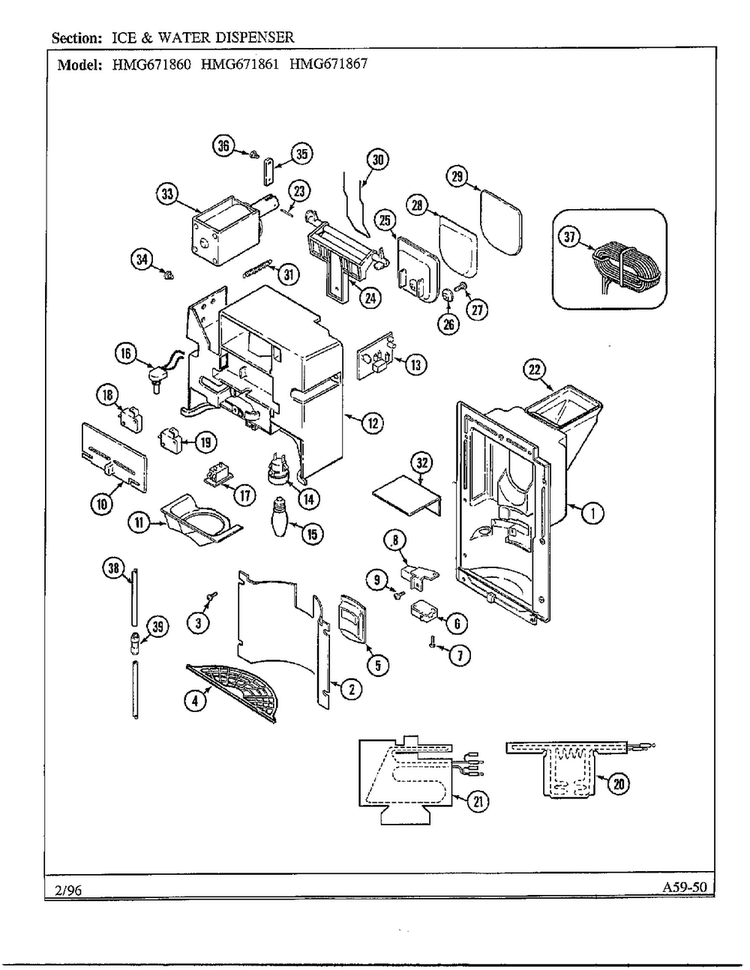 Ice And Water Dispenser Diagram and Parts List for 671867  Admiral Refrigerator
