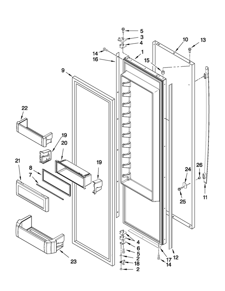Refrigerator Door Parts Diagram and Parts List for JS42SEDUDW13  Jenn-Air Refrigerator