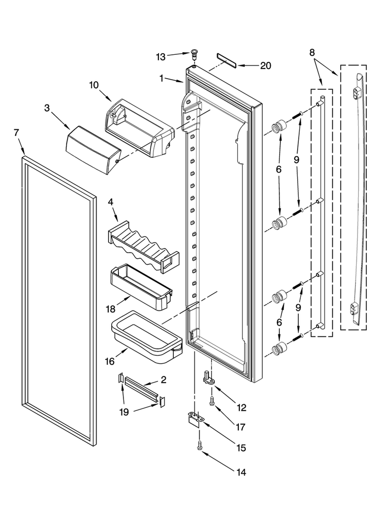 Refrigerator Door Parts Diagram and Parts List for JCB2585WEP00  Jenn-Air Refrigerator