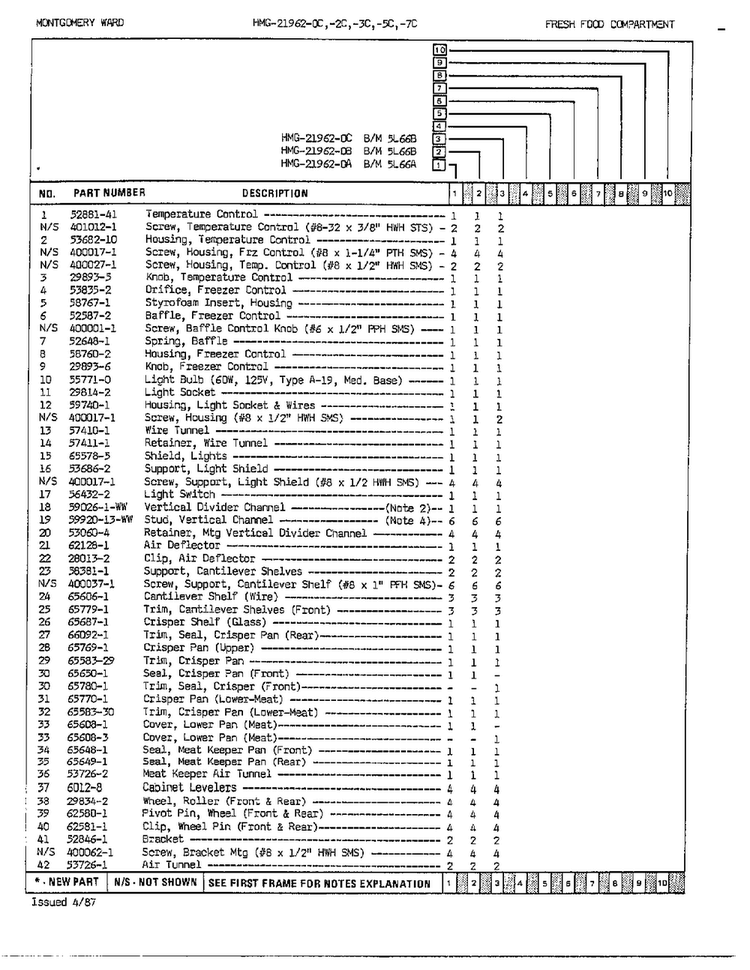 Fresh Food Compartment Page 2 Diagram and Parts List for 21962C  Admiral Refrigerator