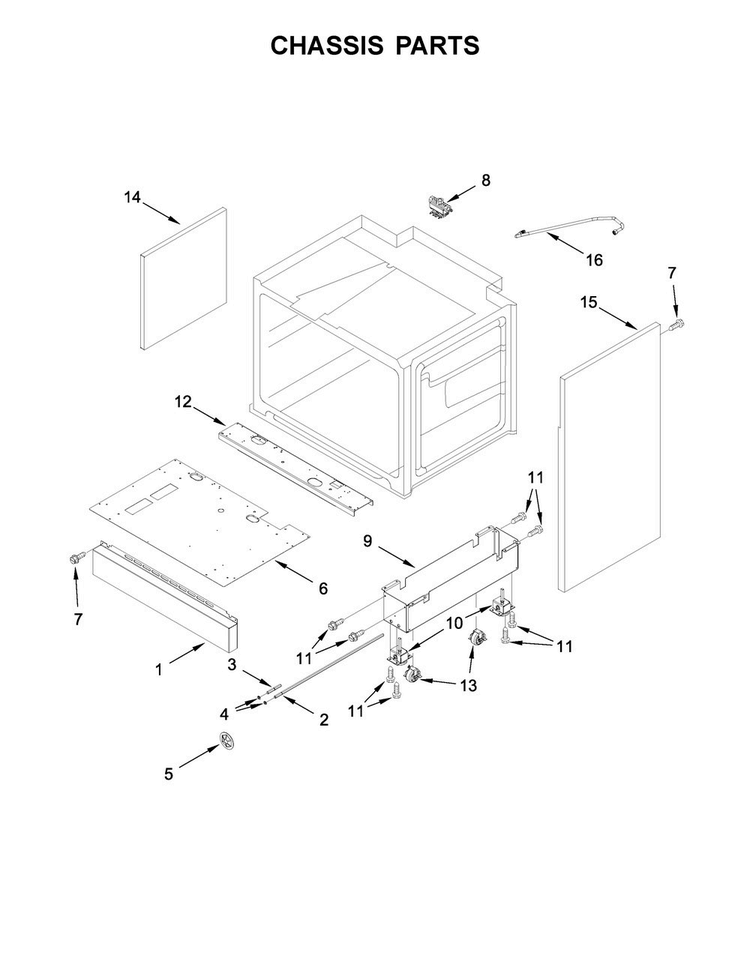 Chassis Parts Diagram and Parts List for JGRP436WP02  Jenn-Air Range