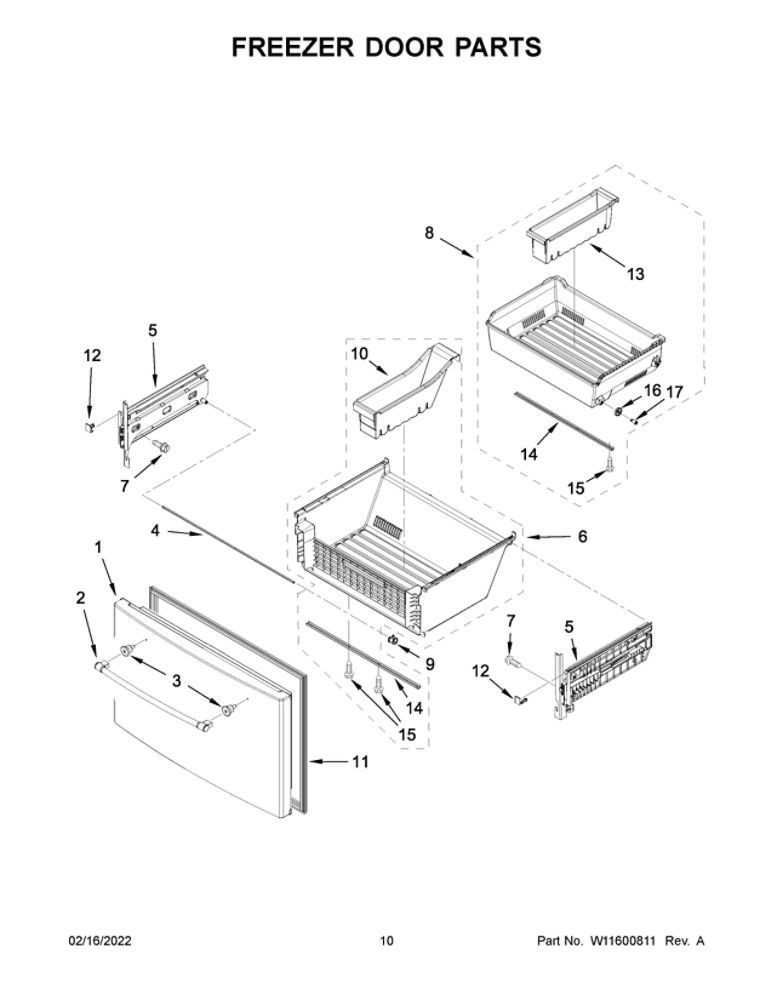 Freezer Door Parts Diagram and Parts List for MFT2772HEZ03  Maytag Refrigerator