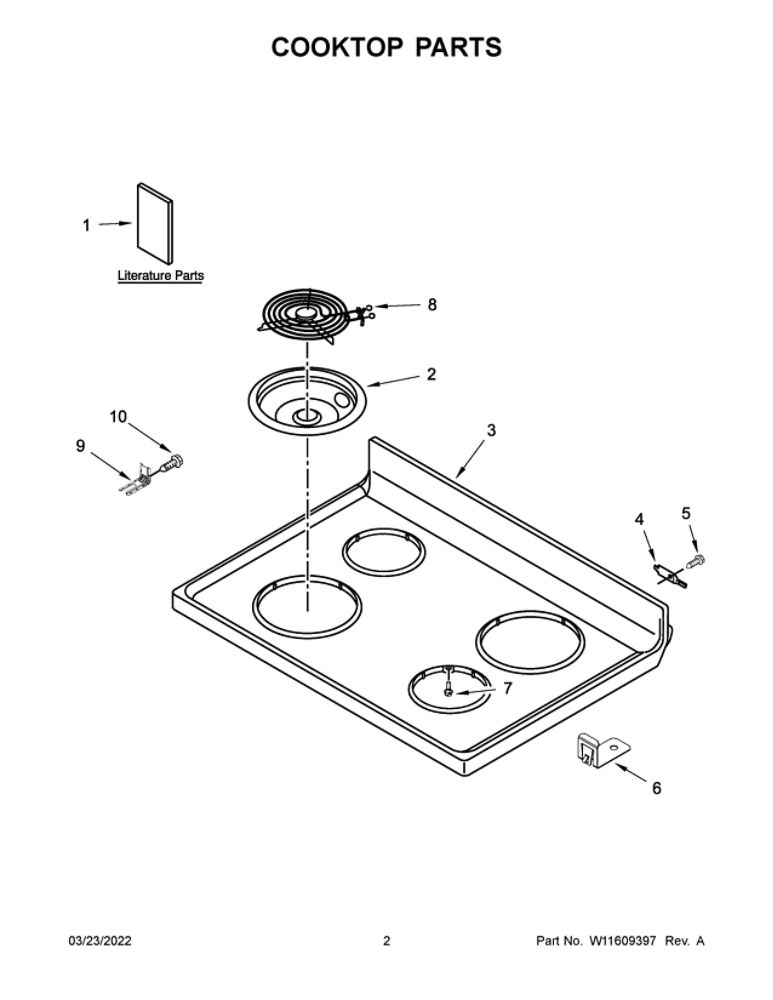 Cooktop Parts Diagram and Parts List for 4KMER7600AW3  Maytag Range
