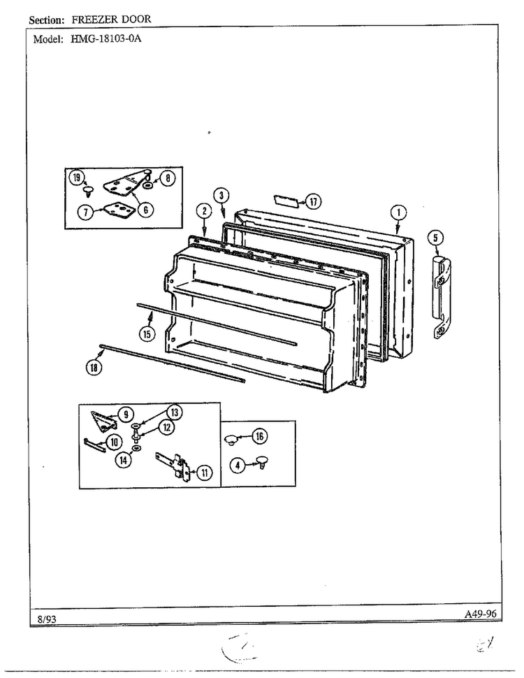 Freezer Door Diagram and Parts List for 18103-0A  Admiral Refrigerator