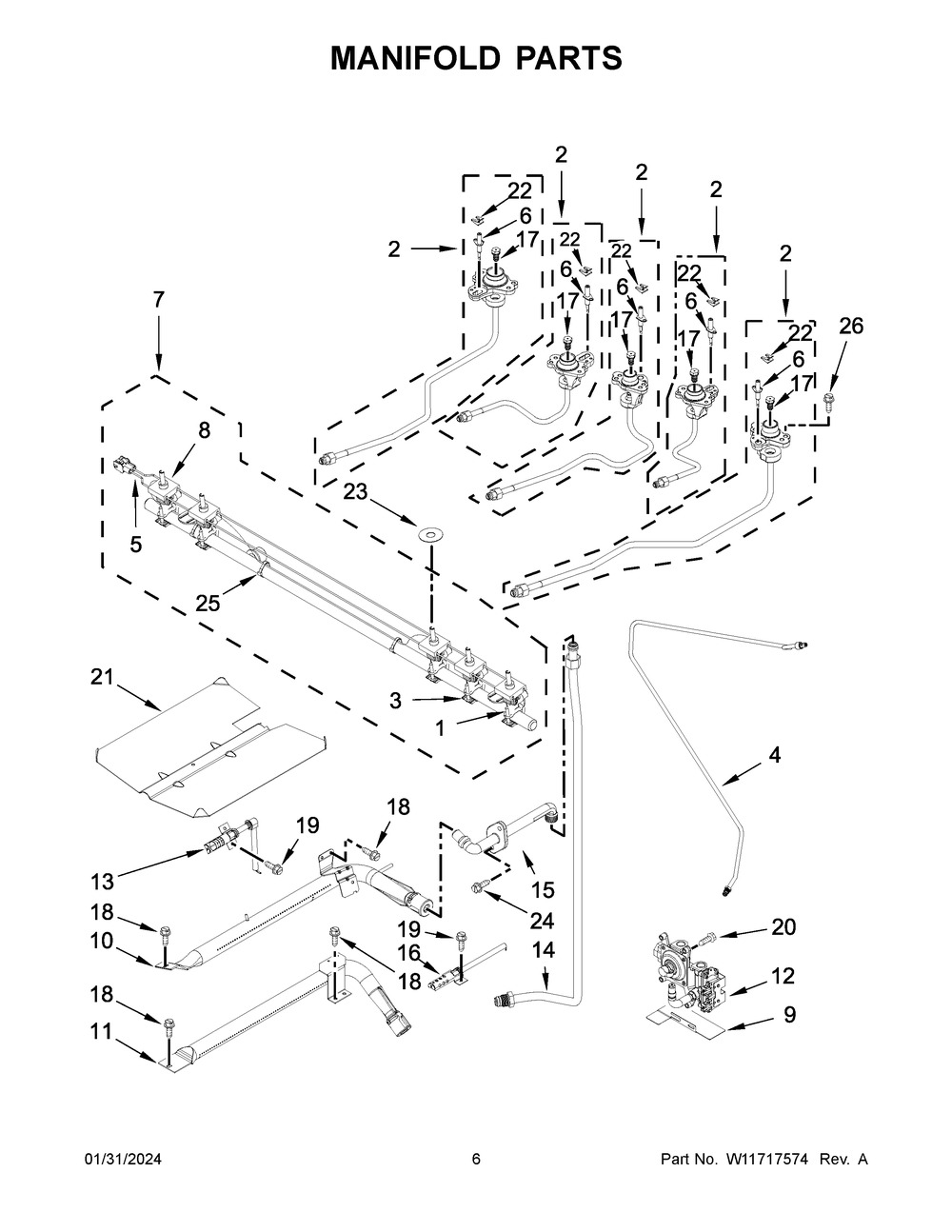 Manifold Parts Diagram and Parts List for MGS8800PZ1  Maytag Range