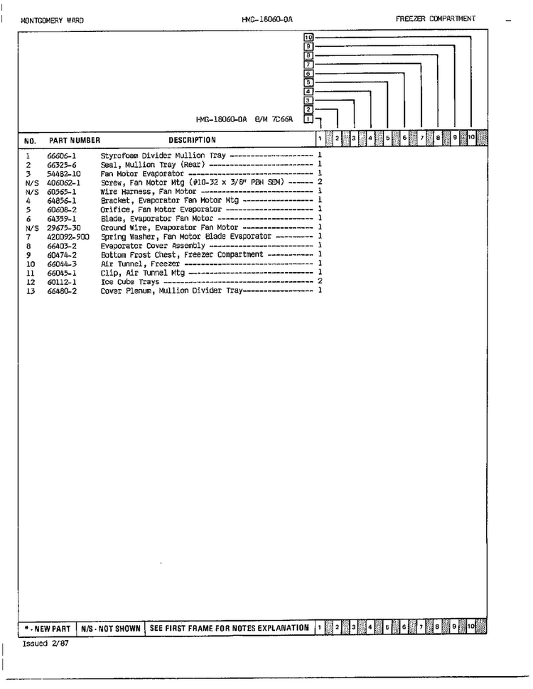 Freezer Compartment Page 2 Diagram and Parts List for 18060-0A  Admiral Refrigerator