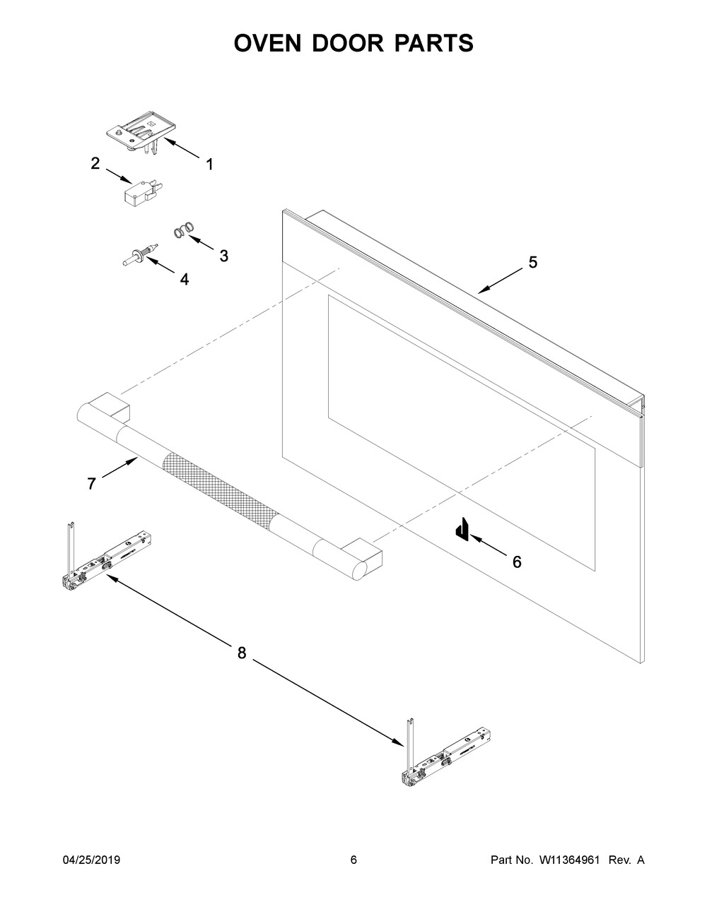 Oven Door Parts Diagram and Parts List for JJW6024HL0  Maytag Wall Oven
