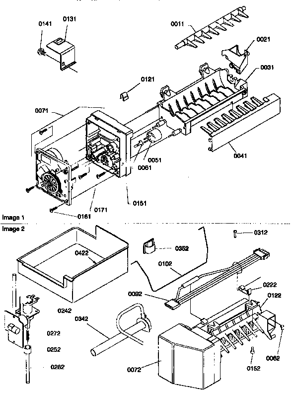 Ice Maker Assembly Diagram and Parts List for 67275-P1311001WE  Amana Refrigerator