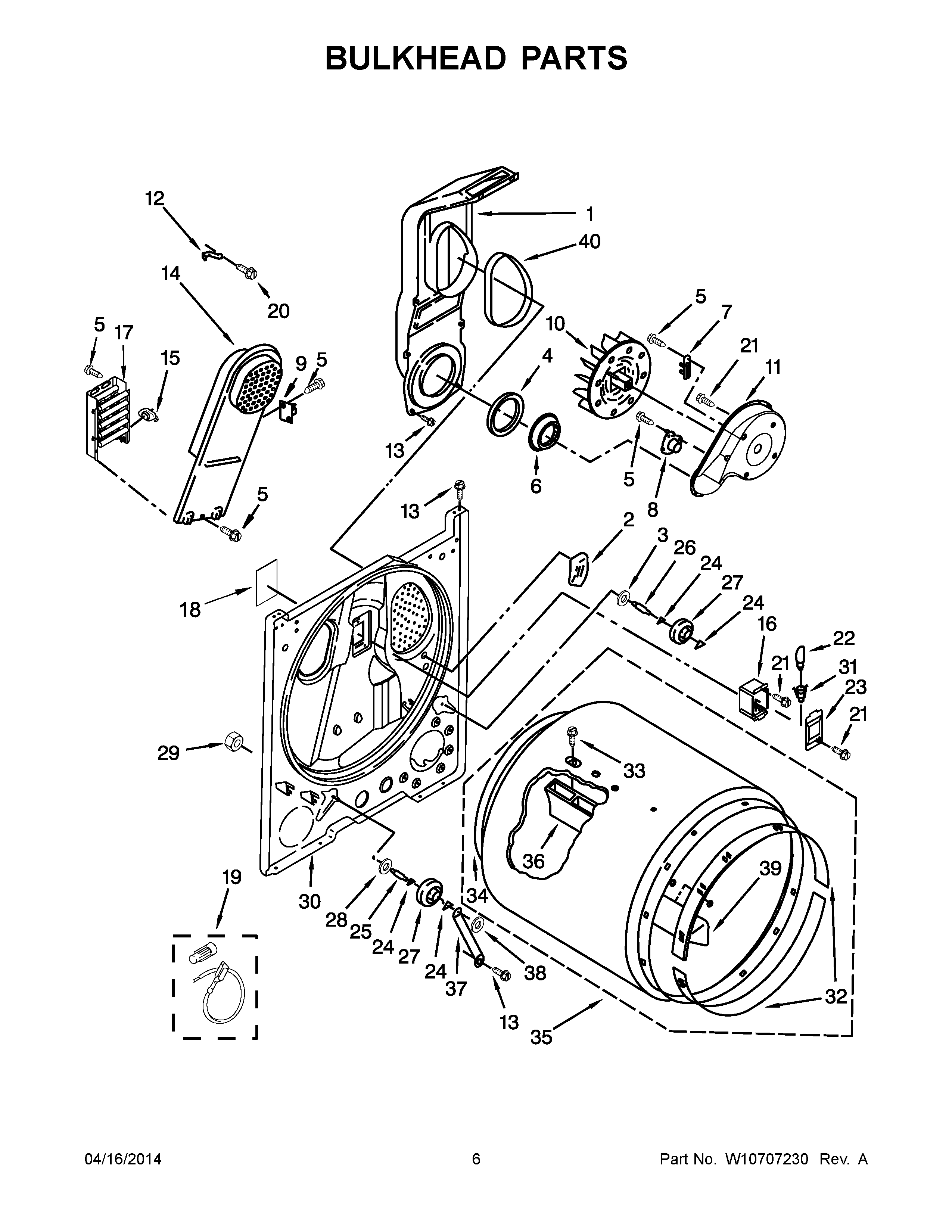 04 - BULKHEAD PARTS Diagram and Parts List for YMEDX500BW1  Maytag Dryer
