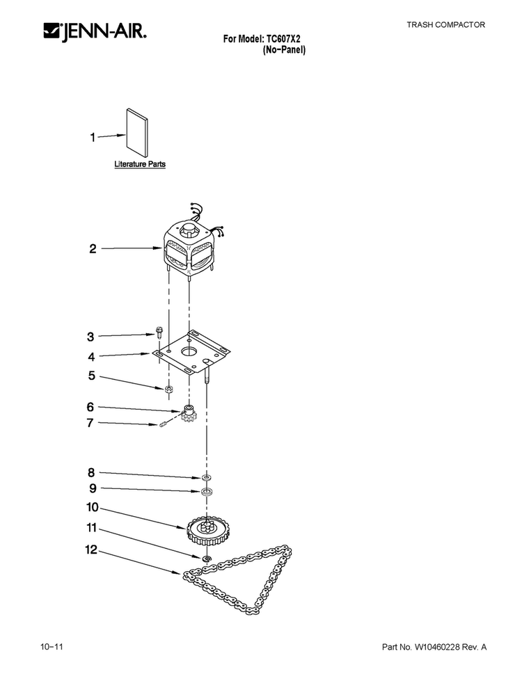 Motor And Drive Parts Diagram and Parts List for TC607X2  Jenn-Air Trash Compactor