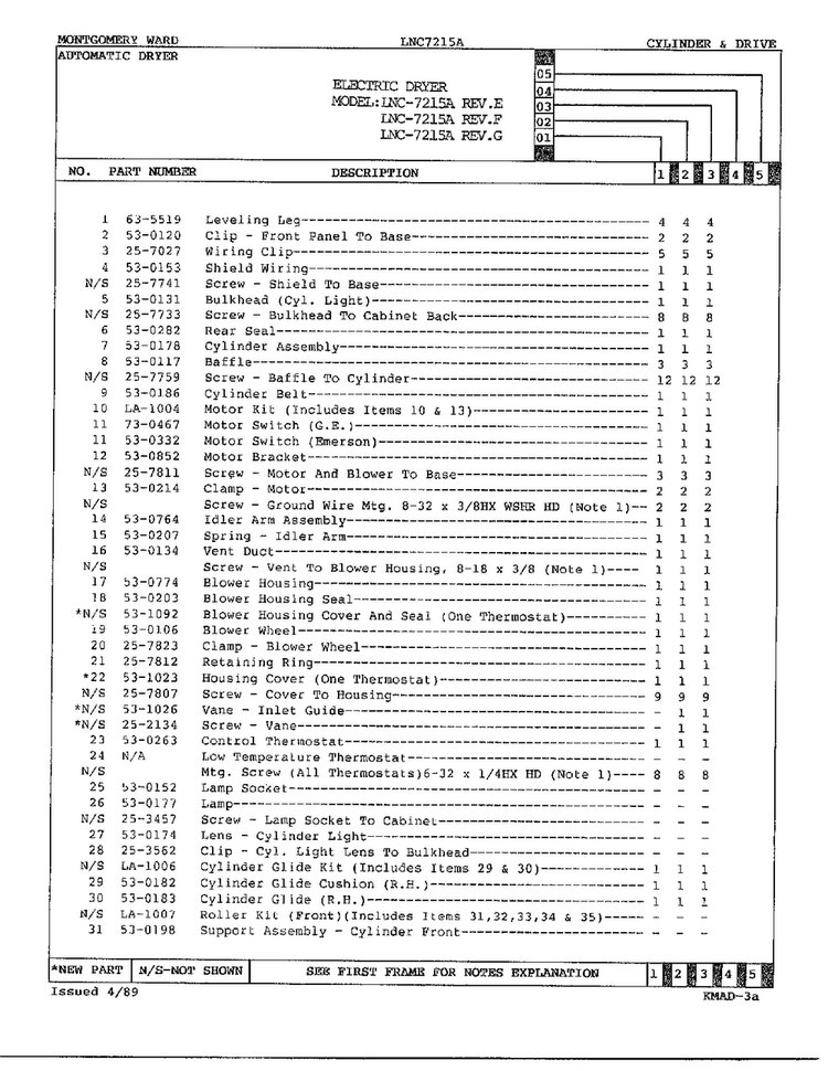 Cylinder & Drive Page 2 Diagram and Parts List for 7215A REV E Norge Dryer