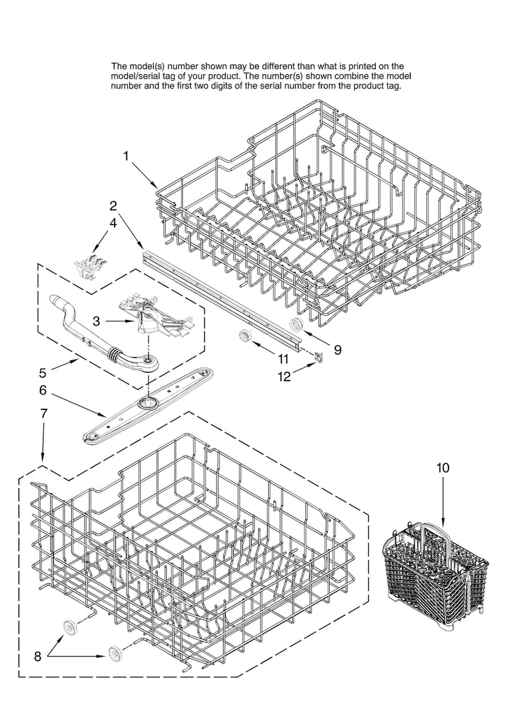 Upper And Lower Rack Parts Diagram and Parts List for ADB1500AWW0  Amana Dishwasher