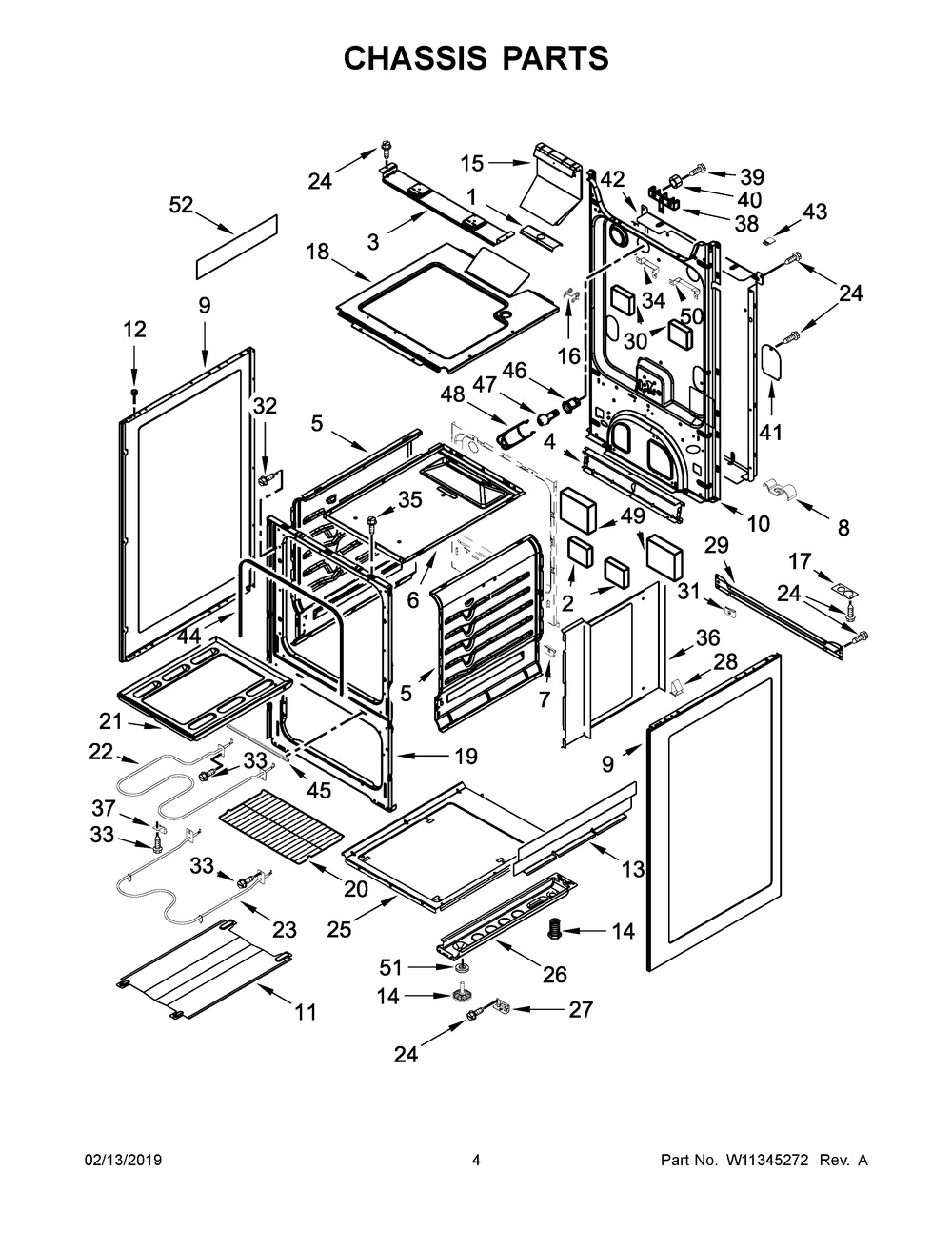 Chassis Parts Diagram and Parts List for AEP222VAW3  Maytag Range
