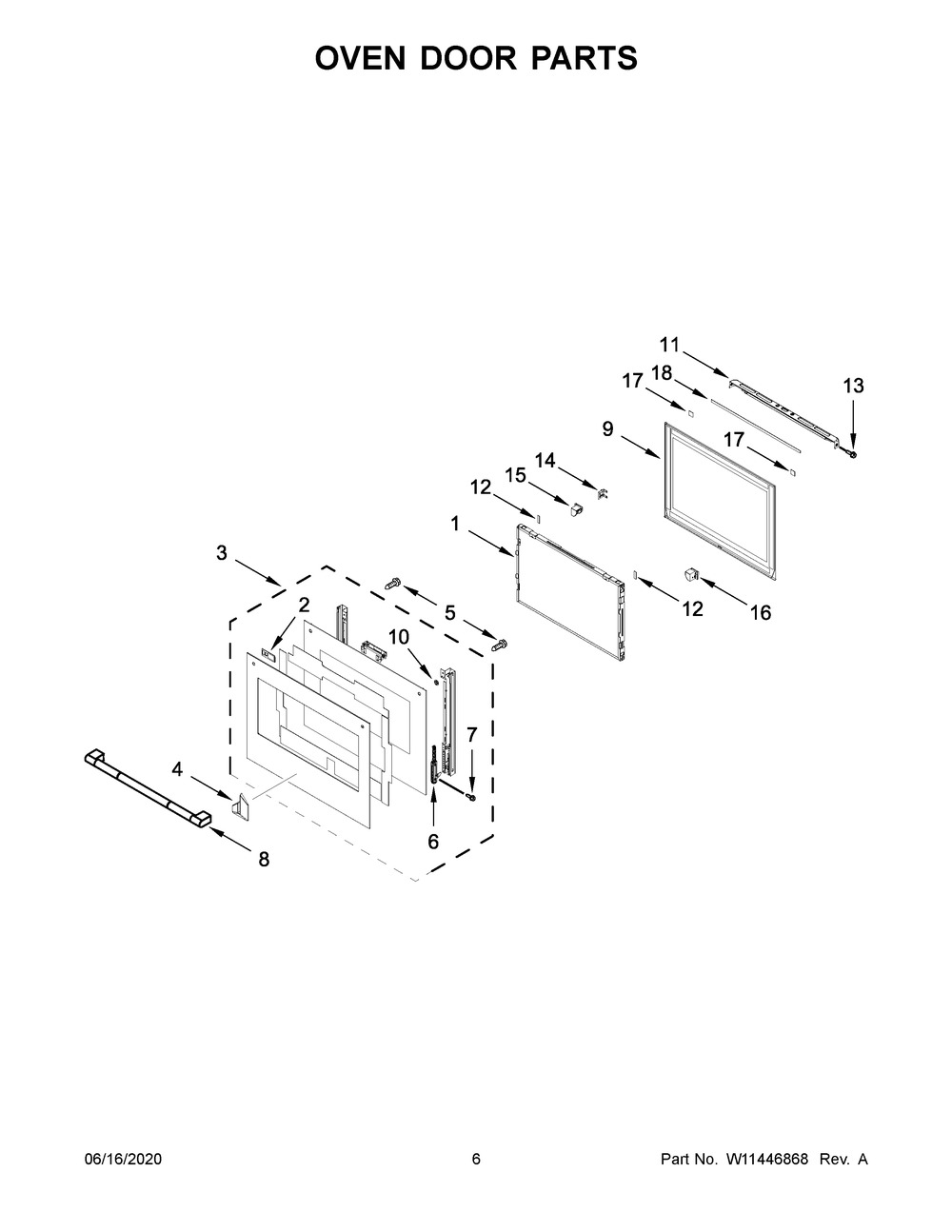 Oven Door Parts Diagram and Parts List for JMW3430IL03  Maytag Range