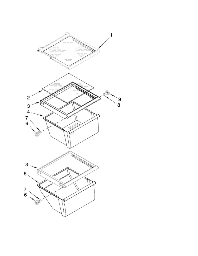 Refrigerator Shelf Parts Diagram and Parts List for ASD2522WRS07  Amana Refrigerator