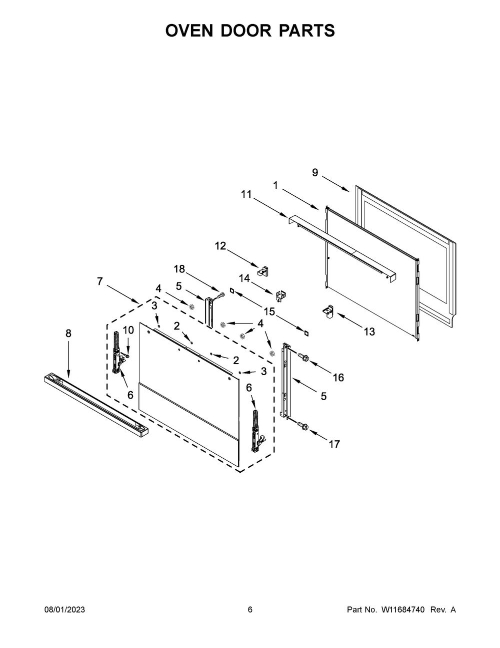 Oven Door Parts Diagram and Parts List for JJW2427LM01  Jenn-Air Wall Oven