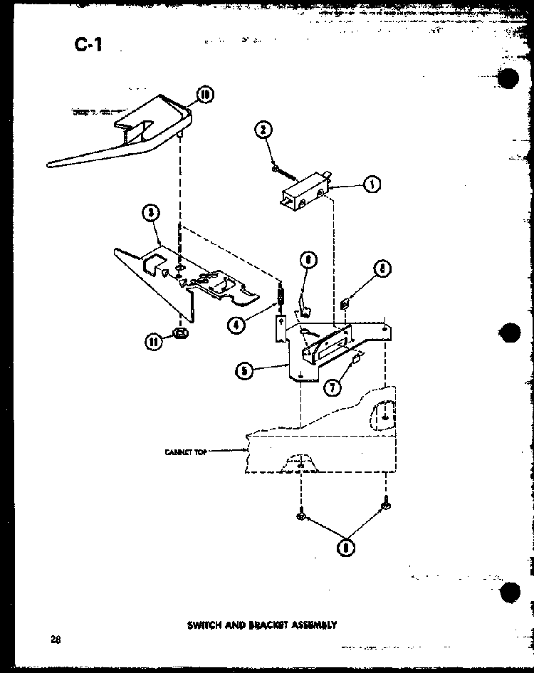 Switch And Bracket Assembly Diagram and Parts List for TAA800 P75751-7W Amana Dryer