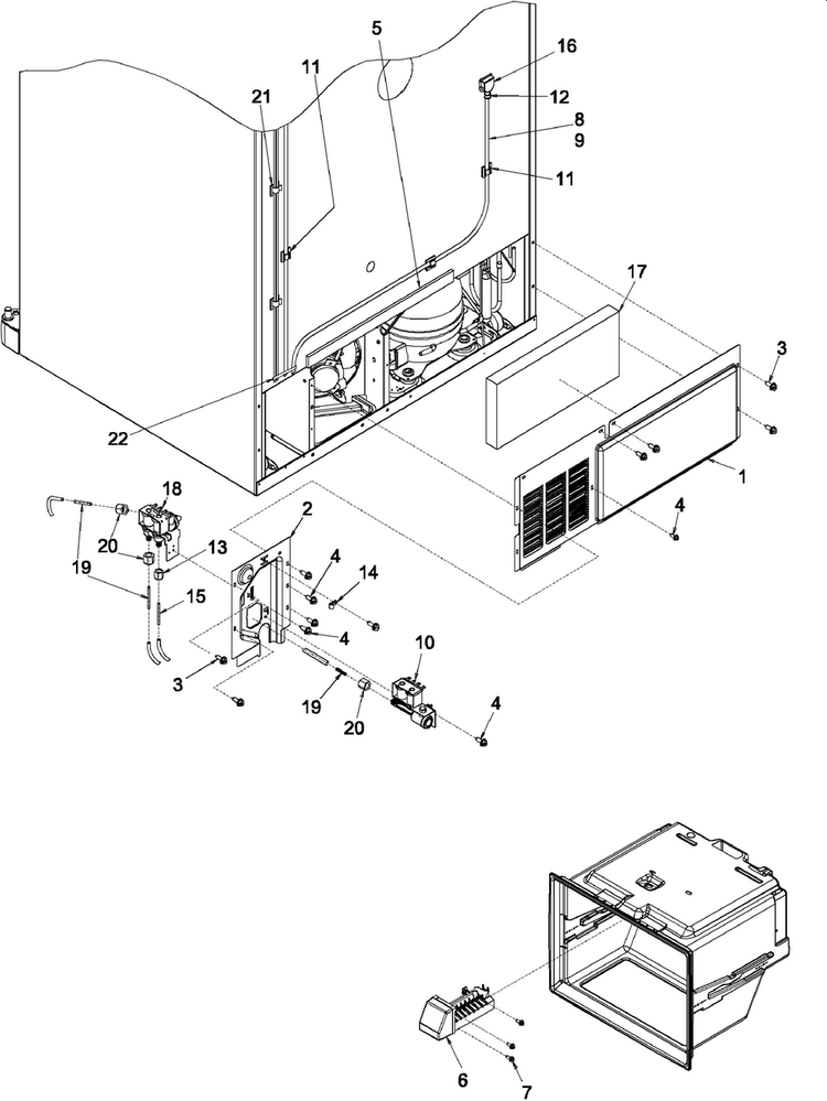 Cabinet Back Diagram and Parts List for ARB2257CC-PARB2257CS0  Amana Refrigerator
