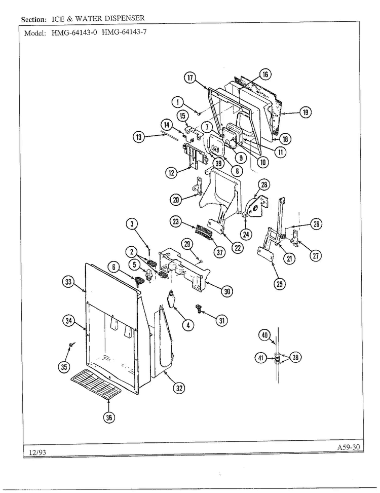 Ice And Water Dispenser Diagram and Parts List for 64143-0  Admiral Refrigerator