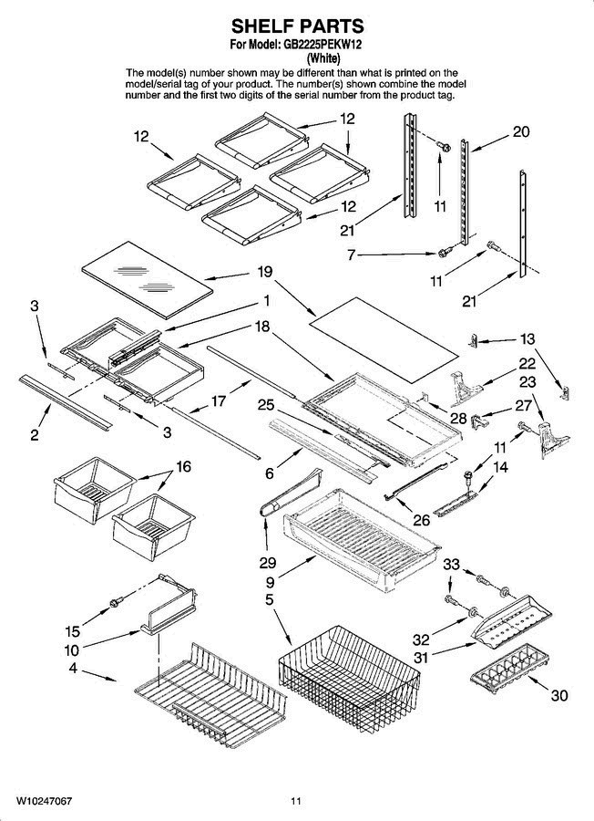 06 - Shelf Parts Diagram and Parts List for GB2225PEKW12  Amana Refrigerator