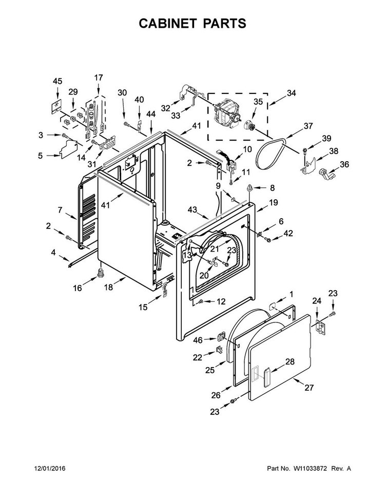 Cabinet Parts Diagram and Parts List for 4KMEDC425FW0  Maytag Dryer
