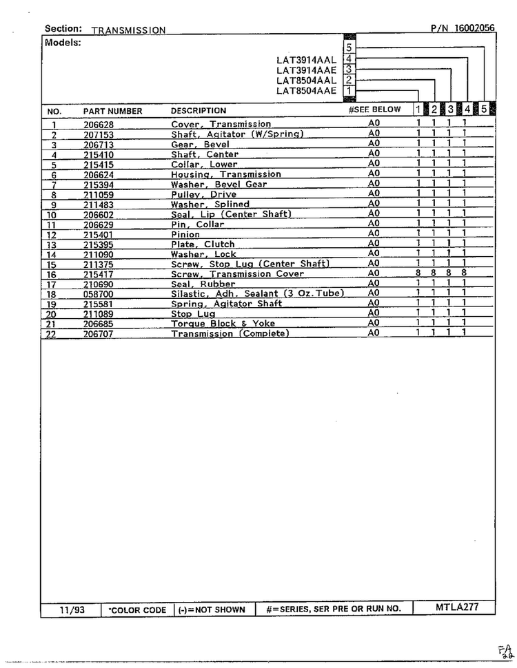 Transmission Page 2 Diagram and Parts List for LAT5804AAE  Maytag Washer