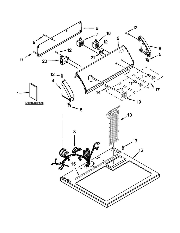 Top And Console Parts Diagram and Parts List for CGD137SDW3  Crosley Dryer