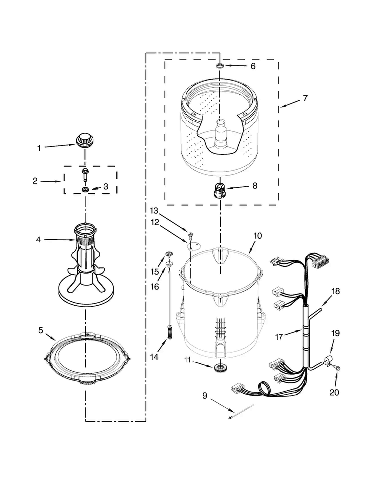 Basket And Tub Parts Diagram and Parts List for ATW4676BQ1  Admiral Washer