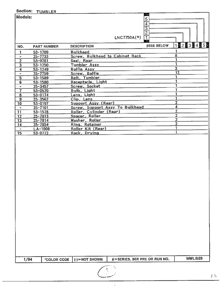 Tumbler Page 2 Diagram and Parts List for 7750A  Norge Dryer