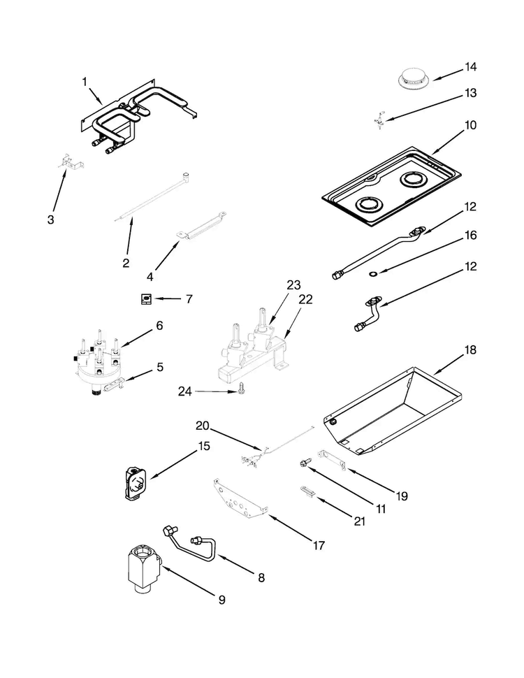 Gas Control Parts Diagram and Parts List for JGD8345ADB22  Jenn-Air Cooktop
