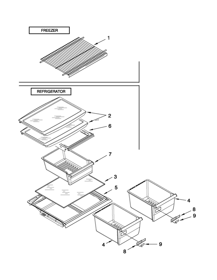 Shelf Parts Diagram and Parts List for A8RXEGFXD00  Amana Refrigerator