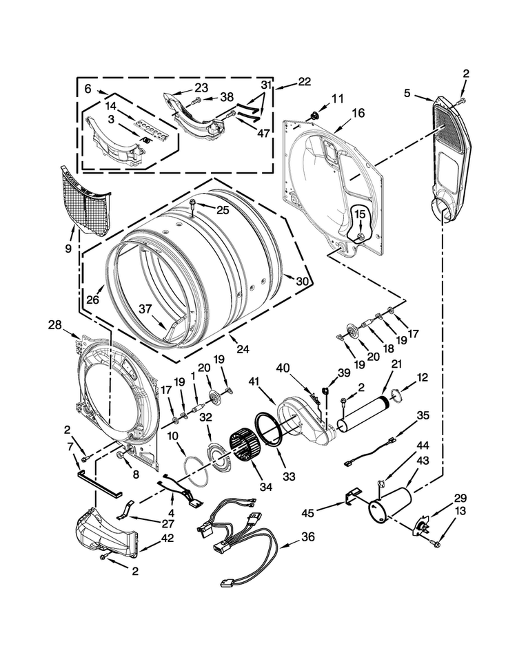 Bulkhead Parts Diagram and Parts List for MGD3100DW0  Maytag Dryer