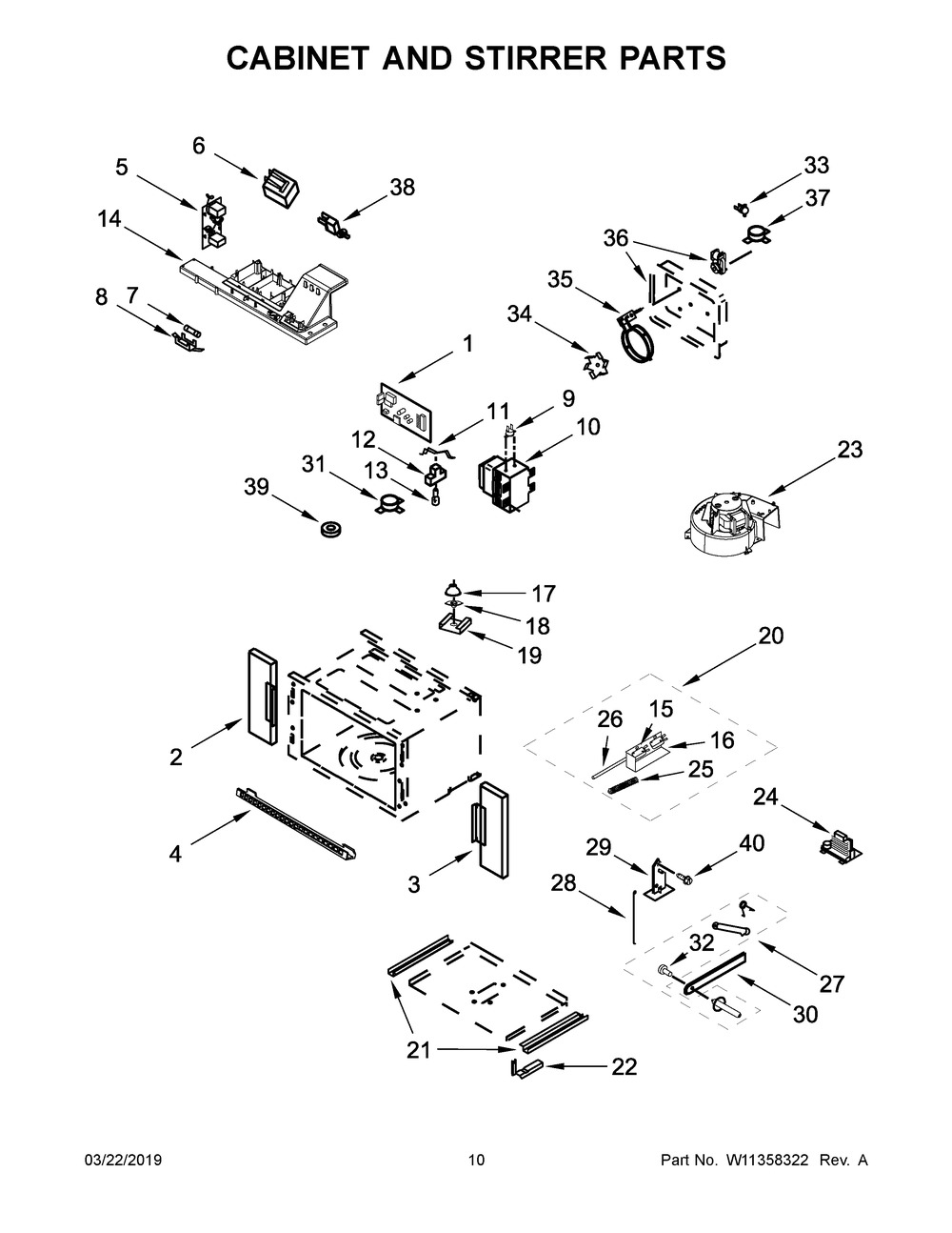 Cabinet And Stirrer Parts Diagram and Parts List for JMW2430DP04  Maytag Microwave Oven Combo