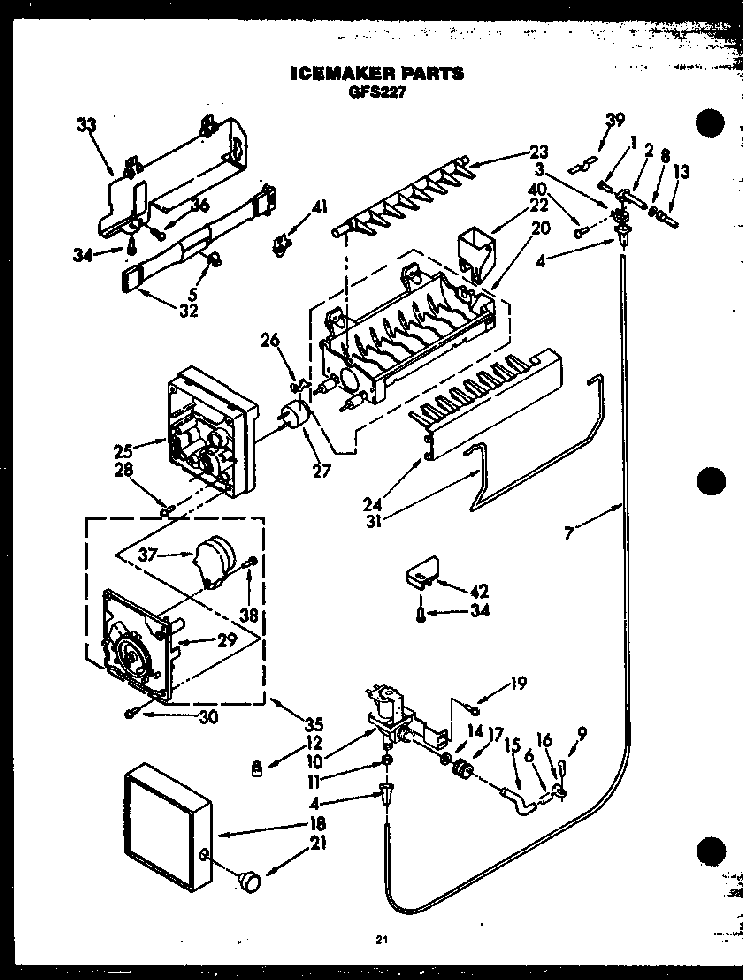 Icemaker Parts Diagram and Parts List for GFS227 MN11 Caloric Refrigerator