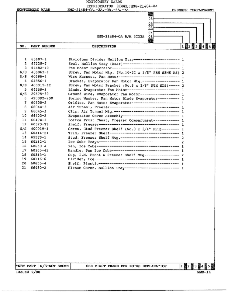 Freezer Compartment Page 2 Diagram and Parts List for 21484-OA  Admiral Refrigerator