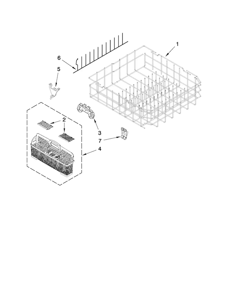 Lower Rack Parts Diagram and Parts List for JDB3600AWS3  Jenn-Air Dishwasher