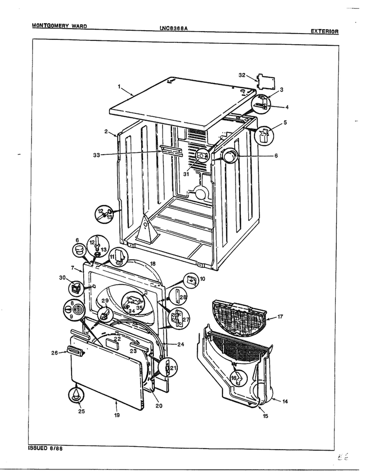 Automatic Dryer-exterior Diagram and Parts List for 8368A REV A Norge Dryer