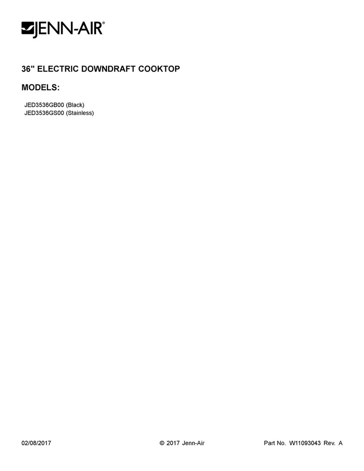 Cover Sheet Diagram and Parts List for JED3536GS00  Jenn-Air Cooktop