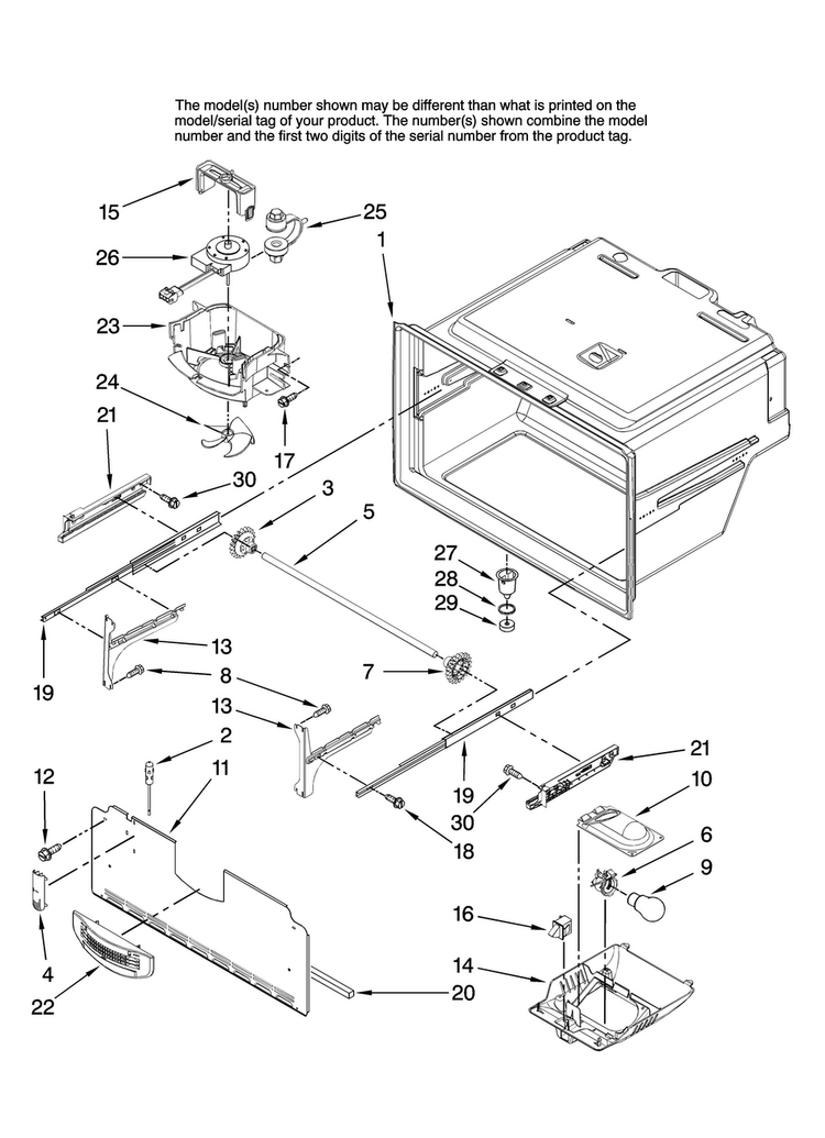 Freezer Liner Parts Diagram and Parts List for MFI2067AEW13  Maytag Refrigerator