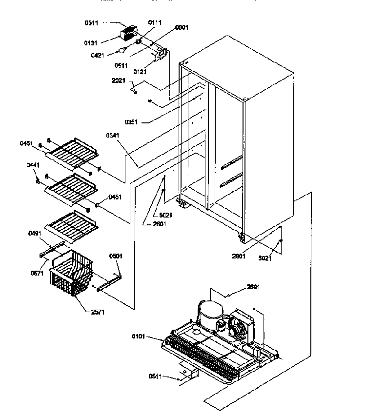 Freezer Shelves And Light Diagram and Parts List for SMD21TBW-P1193911WW  Amana Refrigerator