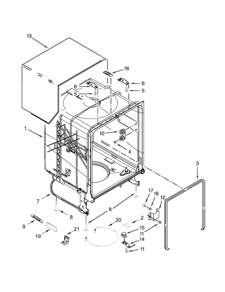 Tub And Frame Parts Diagram and Parts List for ADB1500ADS2  Amana Dishwasher