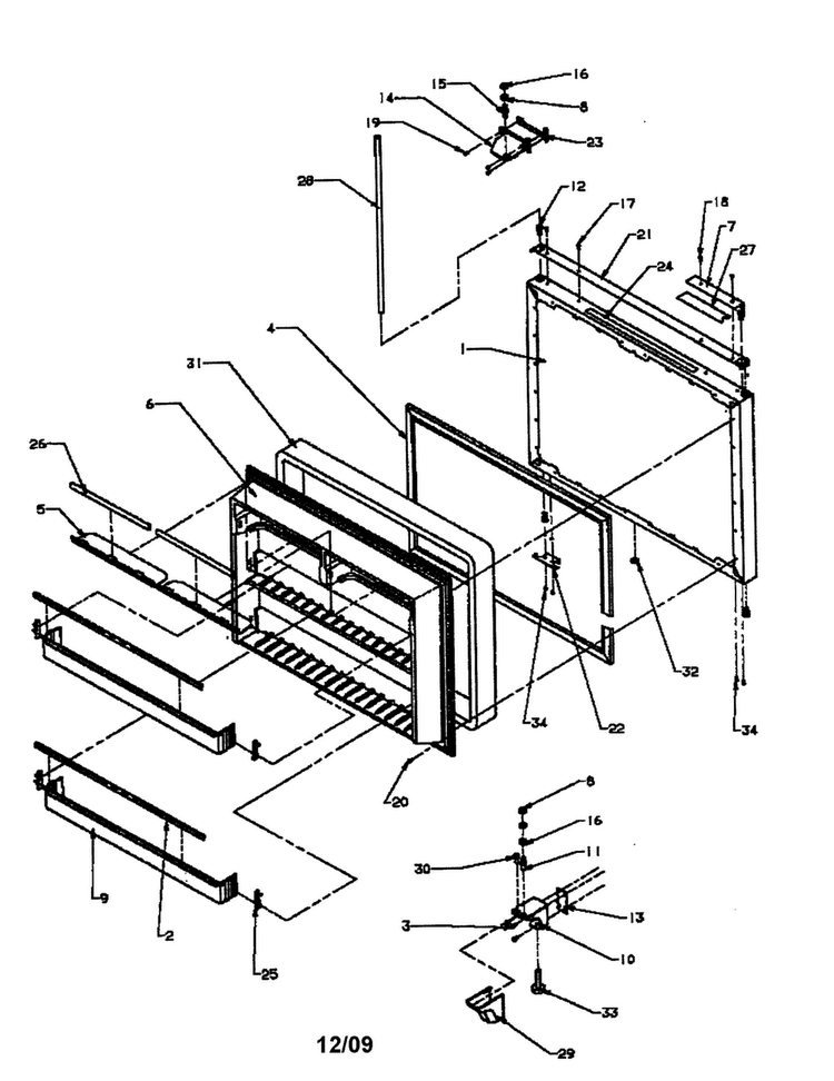 Freezer Door Diagram and Parts List for BX22R3L-P1183601WL  Amana Refrigerator
