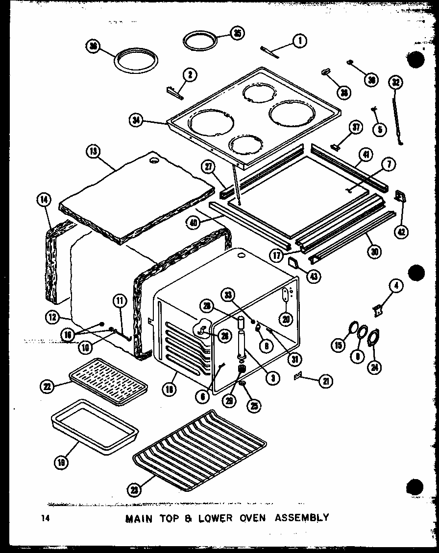 Main Top & Lower Oven Assembly Diagram and Parts List for RVH-2 P72908-1M Amana Range Hood