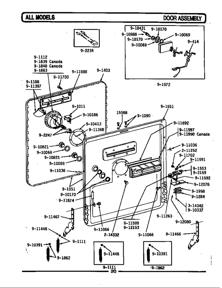 Door Assembly Diagram and Parts List for LWC202  Maytag Dishwasher